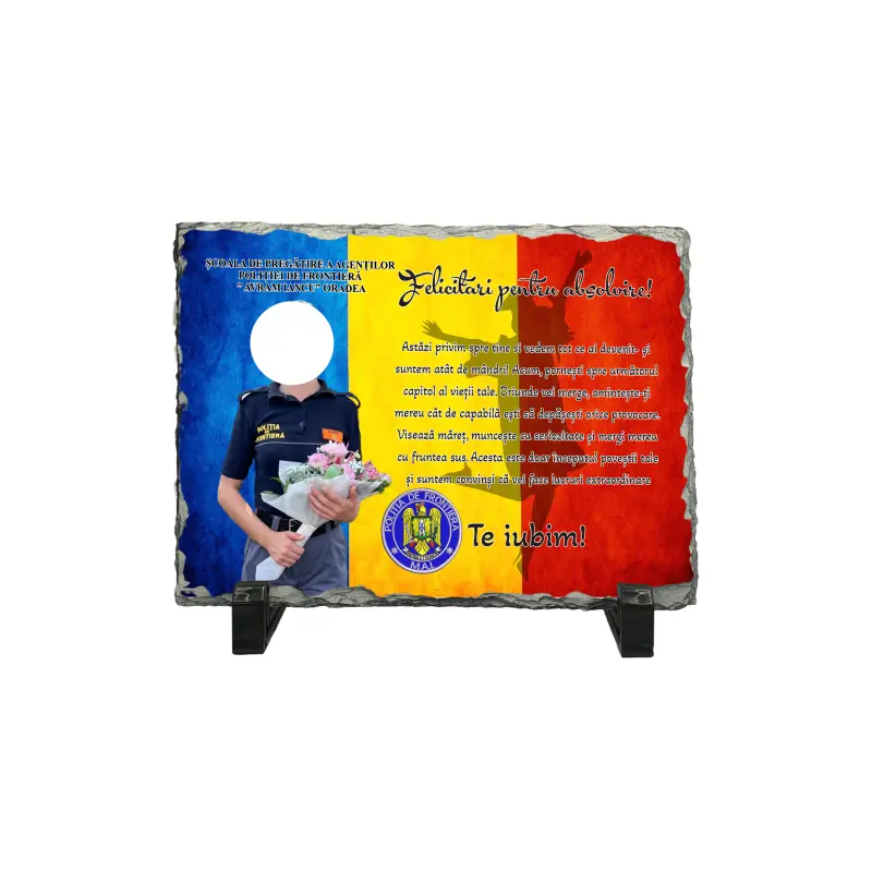 Felicitari pentru absolvire, piatra ardezie personalizata, cu mesaj model, pap009